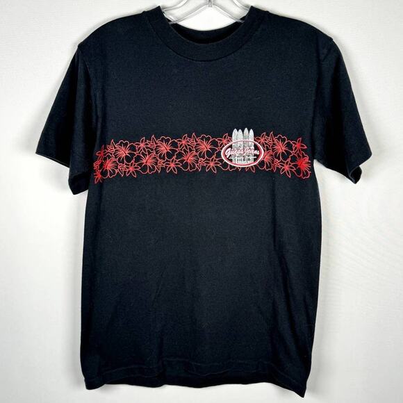 Vintage 90s Guess Men's T-Shirt Floral Beach Hawaiian Style Black Size S - Picture 2 of 7